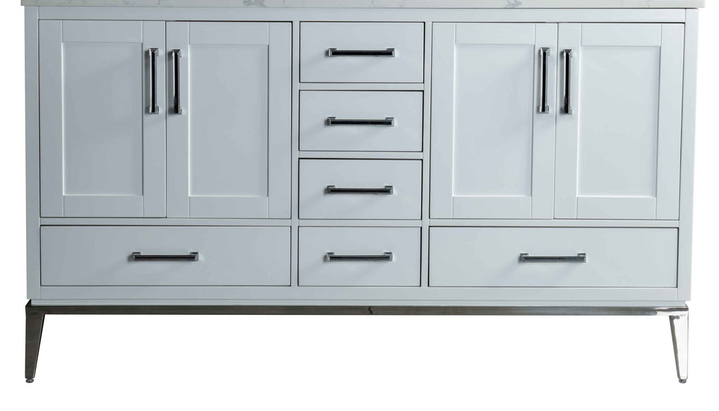 Rubeza Anatolia 1500mm Kitchen Island & Breakfast Bar with Calacatta Quartz Top - White & Chrome