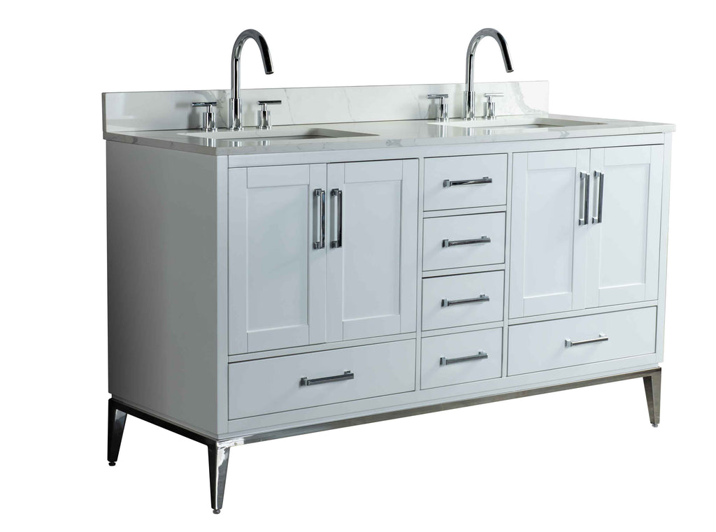 Rubeza 1500mm Anatolia Vanity Unit with Calacatta Quartz Top - White & Chrome