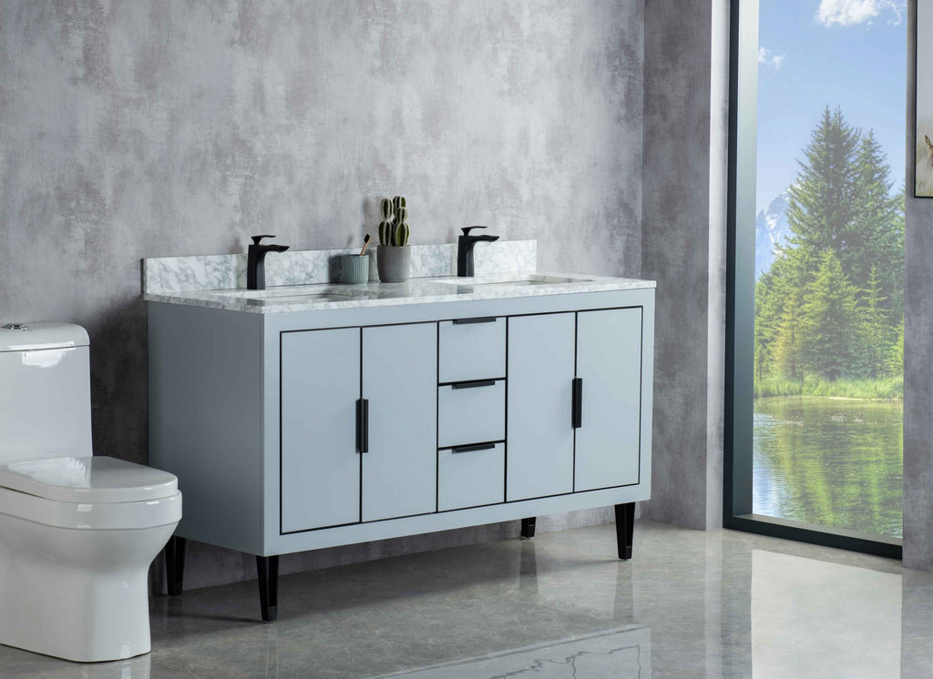Rubeza 1500mm Dukes Vanity Unit with Carrara Marble Top - Light Grey & Black