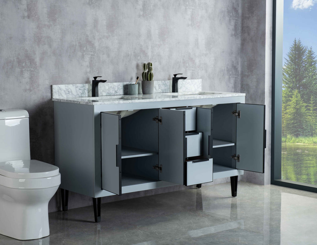 Rubeza 1500mm Dukes Vanity Unit with Carrara Marble Top - Light Grey & Black