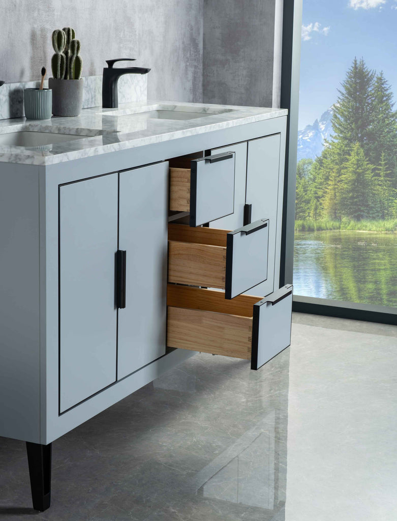 Rubeza 1500mm Dukes Vanity Unit with Carrara Marble Top - Light Grey & Black