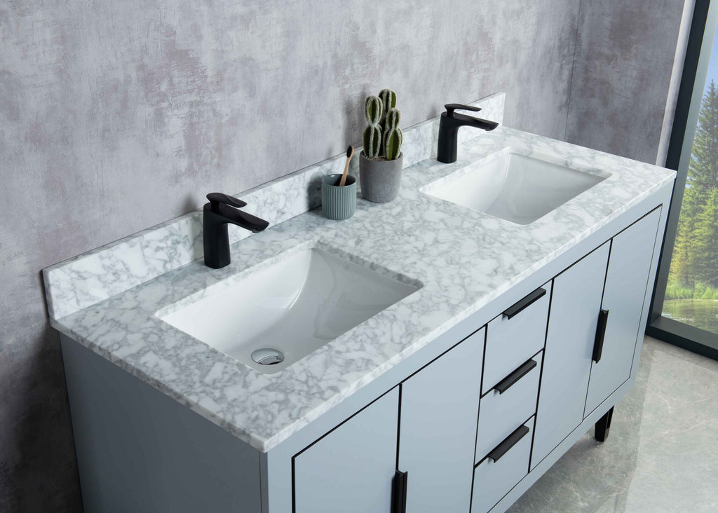 Rubeza 1500mm Dukes Vanity Unit with Carrara Marble Top - Light Grey & Black