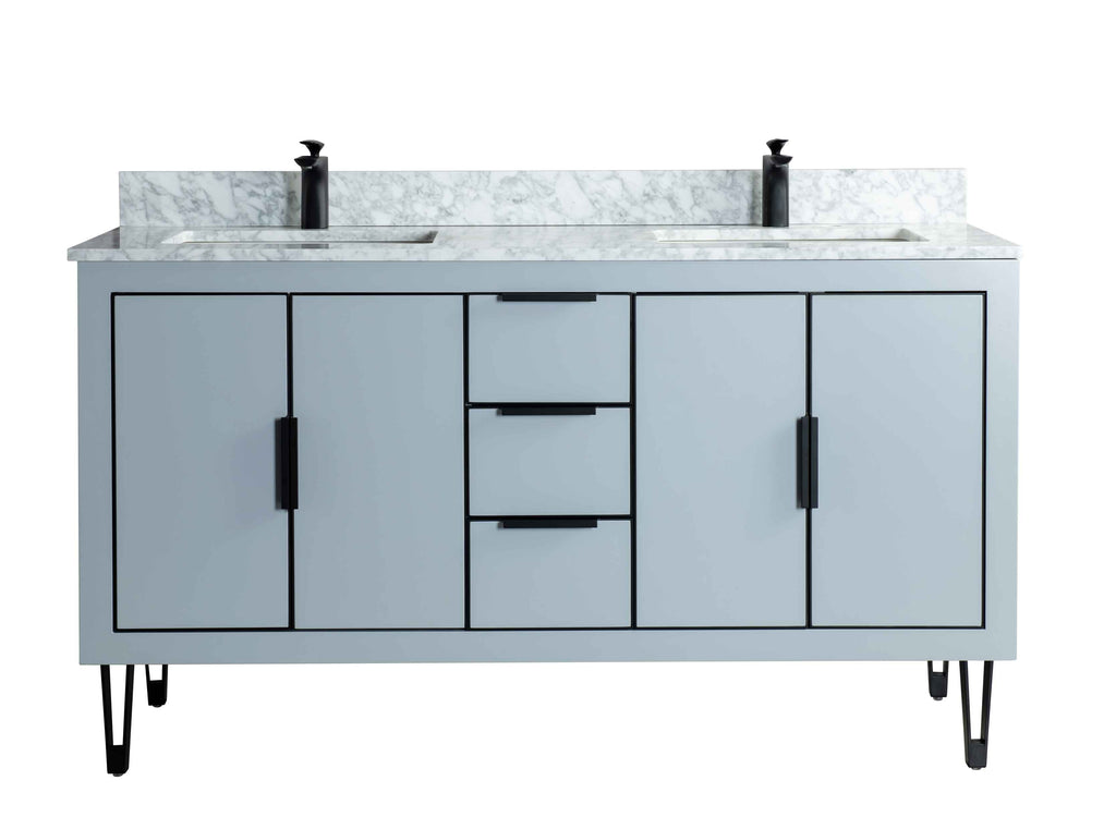 Rubeza 1500mm Dukes Vanity Unit with Carrara Marble Top - Light Grey & Black