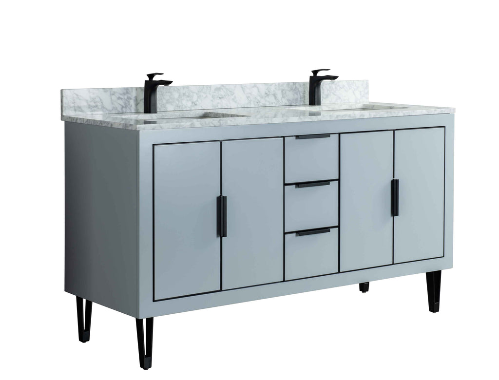 Rubeza 1500mm Dukes Vanity Unit with Carrara Marble Top - Light Grey & Black
