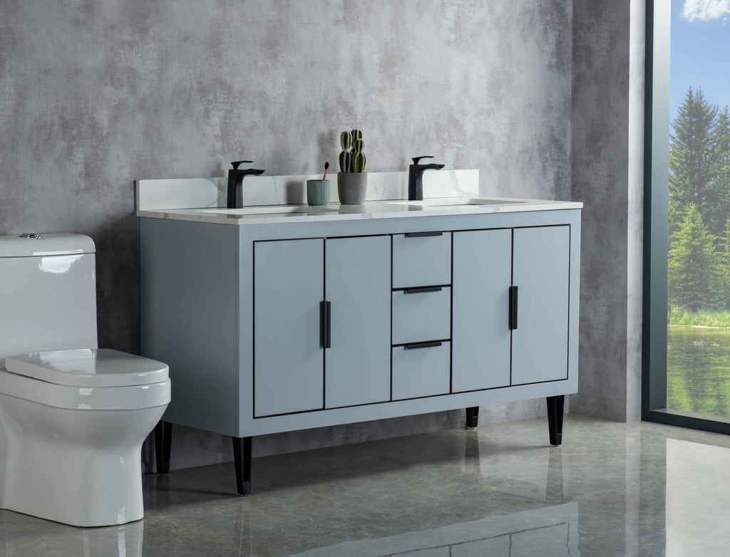 Rubeza 1500mm Dukes Vanity Unit with Calacatta Quartz Top - Light Grey & Black