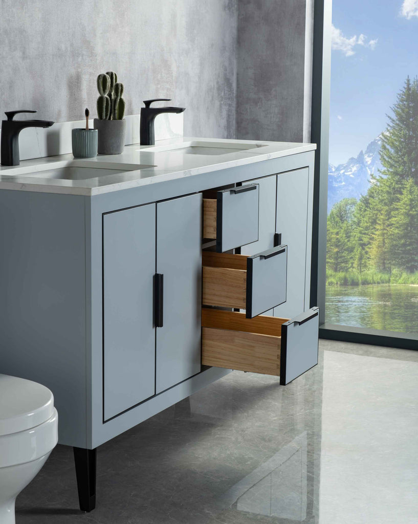 Rubeza 1500mm Dukes Vanity Unit with Calacatta Quartz Top - Light Grey & Black