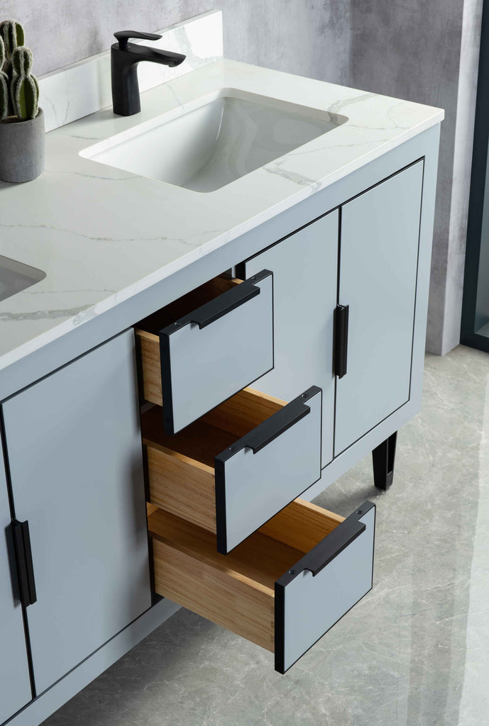 Rubeza 1500mm Dukes Vanity Unit with Calacatta Quartz Top - Light Grey & Black
