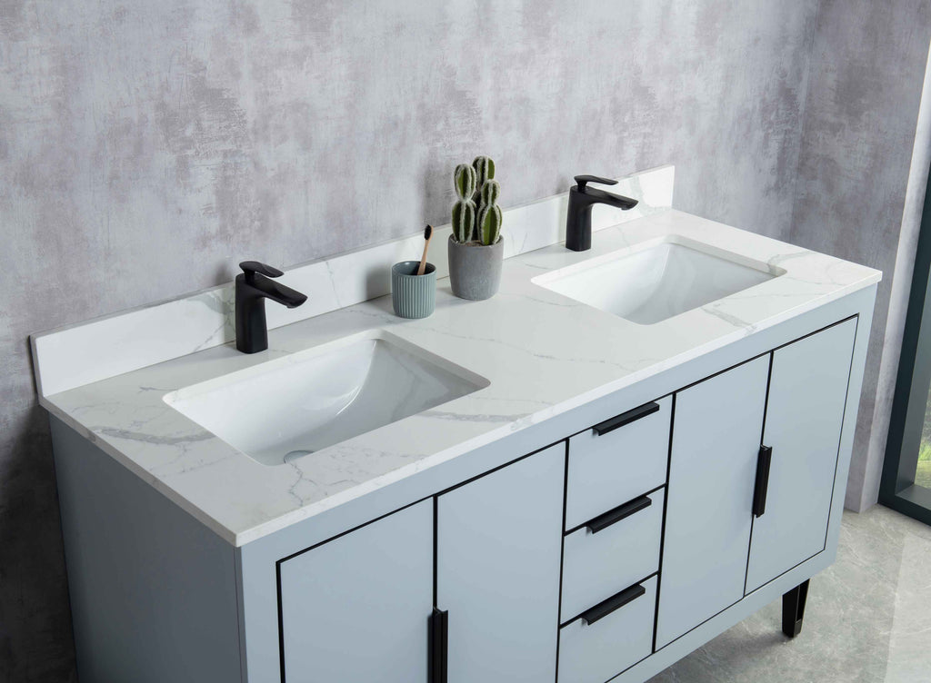 Rubeza 1500mm Dukes Vanity Unit with Calacatta Quartz Top - Light Grey & Black