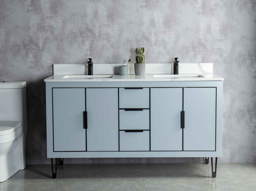 Rubeza 1500mm Dukes Vanity Unit with Calacatta Quartz Top - Light Grey & Black