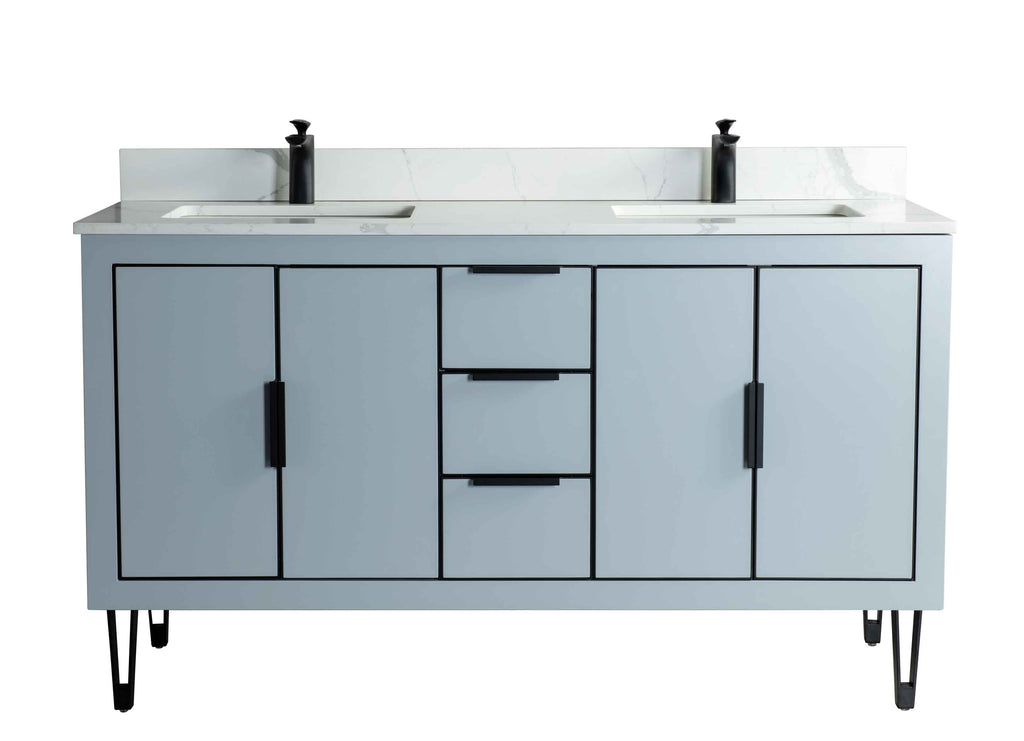 Rubeza 1500mm Dukes Vanity Unit with Calacatta Quartz Top - Light Grey & Black
