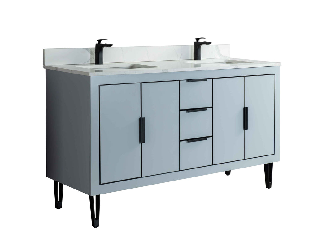 Rubeza 1500mm Dukes Vanity Unit with Calacatta Quartz Top - Light Grey & Black
