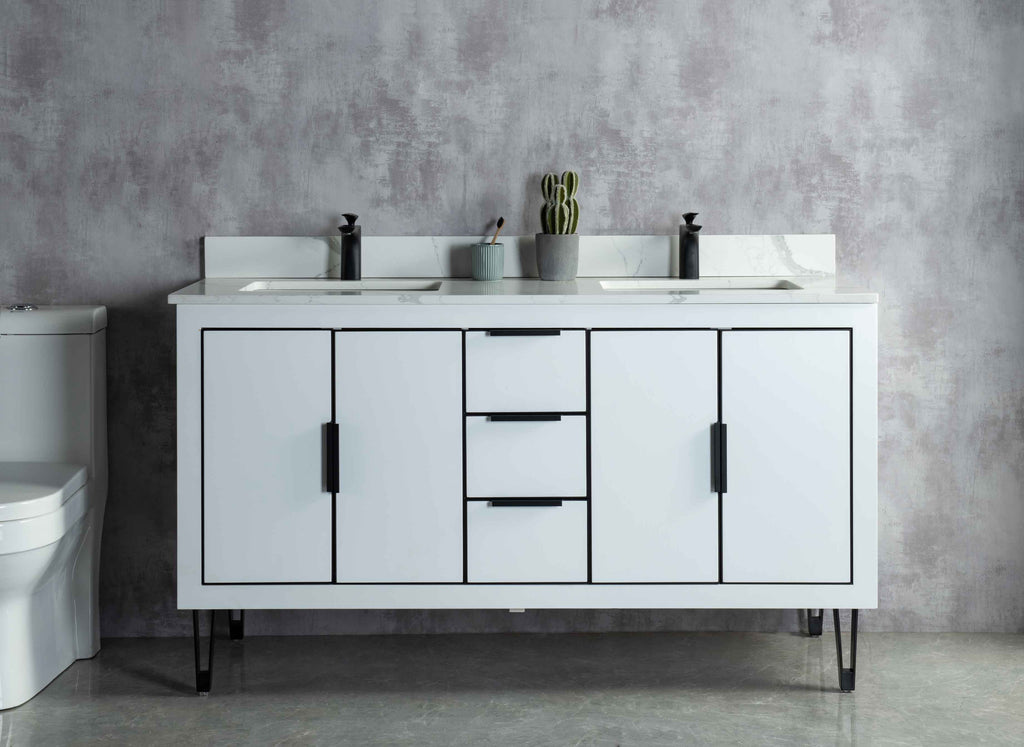 Rubeza 1500mm Dukes Vanity Unit with Calacatta Quartz Top - White & Black