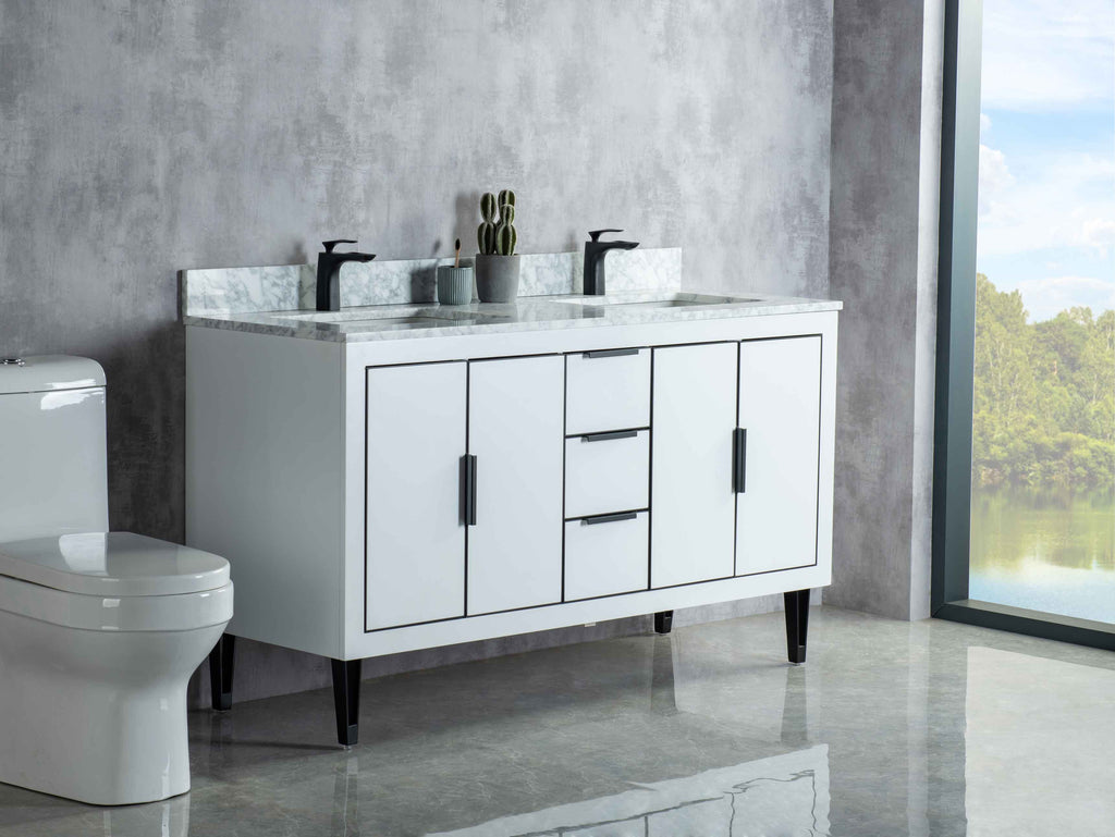 Rubeza 1500mm Dukes Vanity Unit with Carrara Marble Top - White & Black