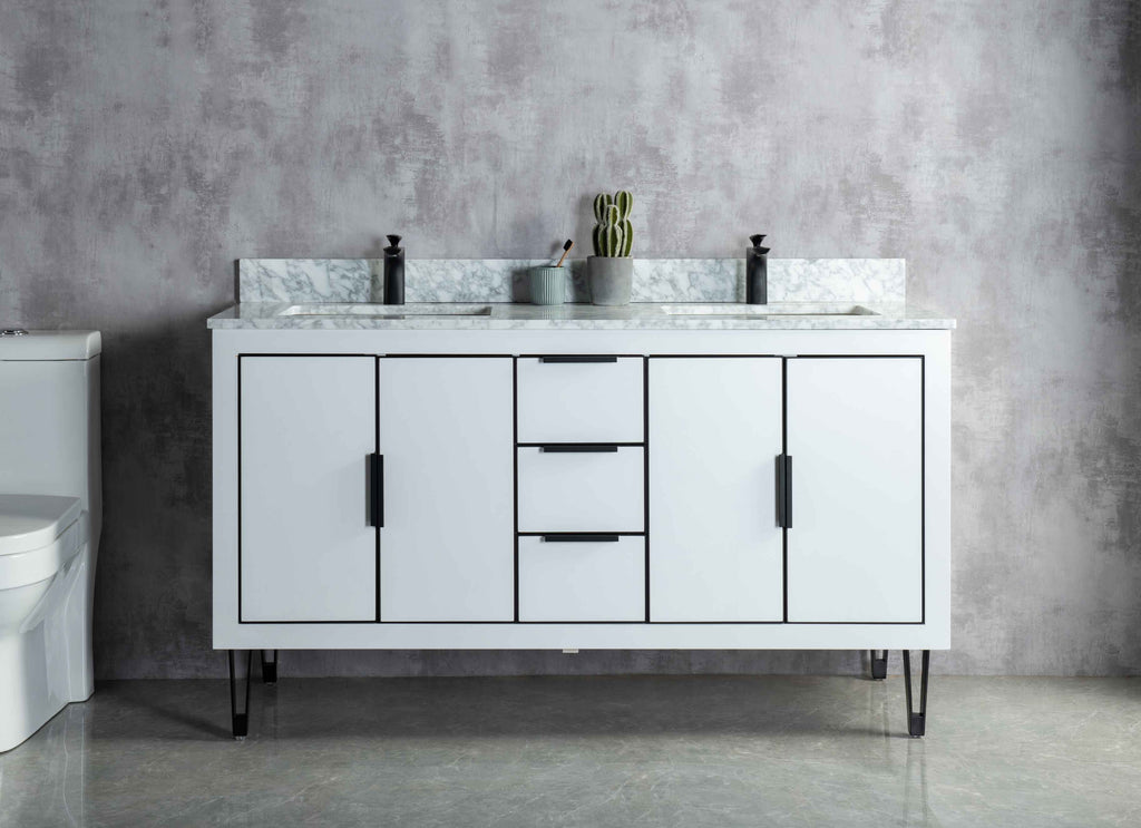 Rubeza 1500mm Dukes Vanity Unit with Carrara Marble Top - White & Black