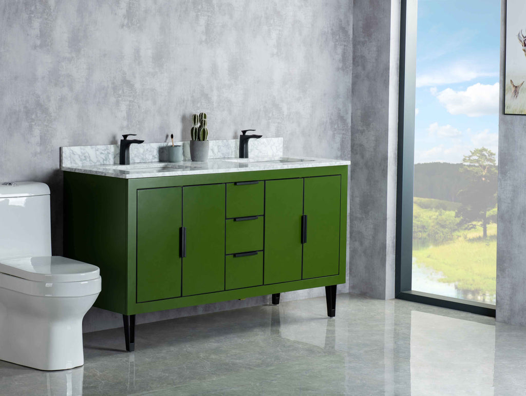 Rubeza 1500mm Dukes Vanity Unit with Carrara Marble Top - Grass Green & Black