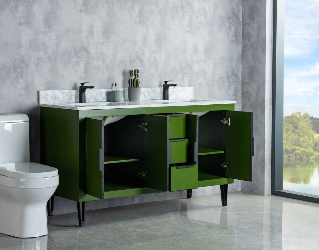 Rubeza 1500mm Dukes Vanity Unit with Carrara Marble Top - Grass Green & Black