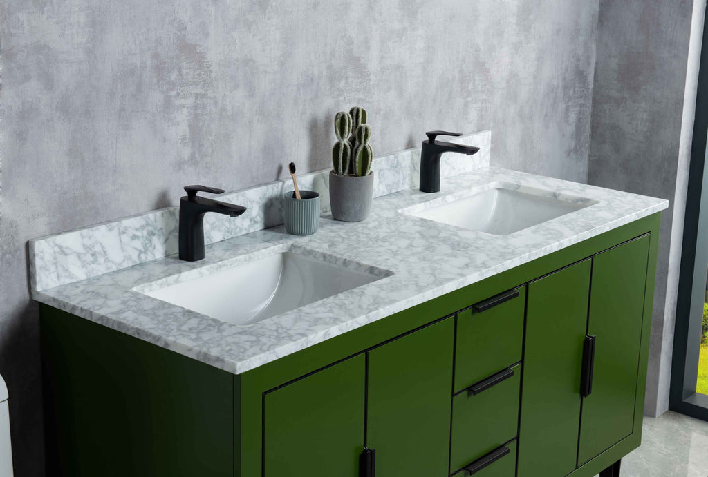 Rubeza 1500mm Dukes Vanity Unit with Carrara Marble Top - Grass Green & Black