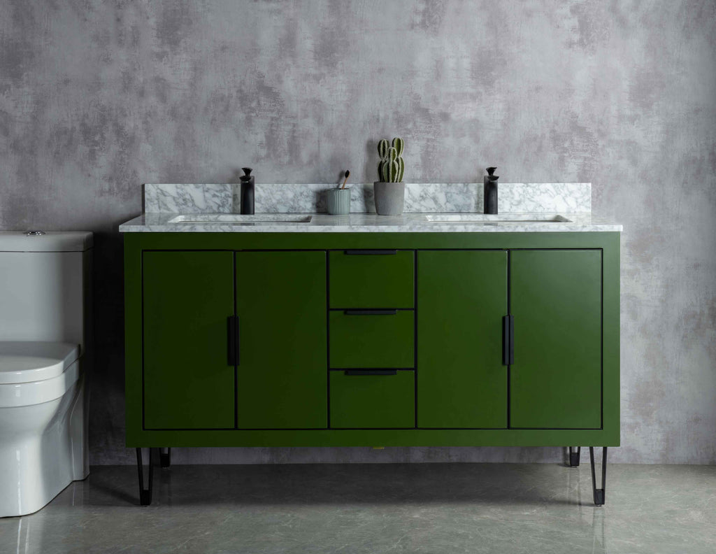 Rubeza 1500mm Dukes Vanity Unit with Carrara Marble Top - Grass Green & Black