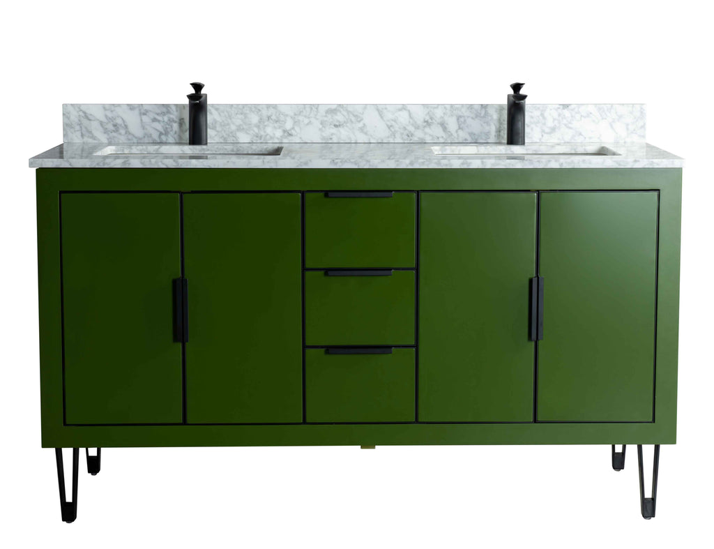 Rubeza 1500mm Dukes Vanity Unit with Carrara Marble Top - Grass Green & Black