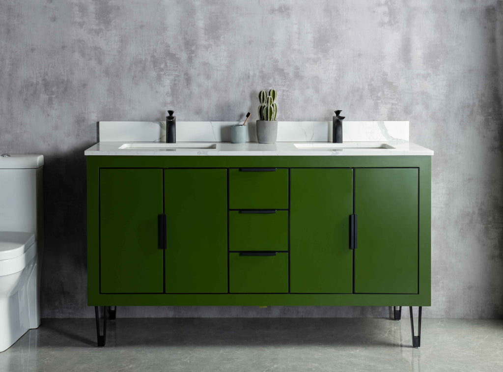 Rubeza 1500mm Dukes Vanity Unit with Calacatta Quartz Top - Grass Green & Black