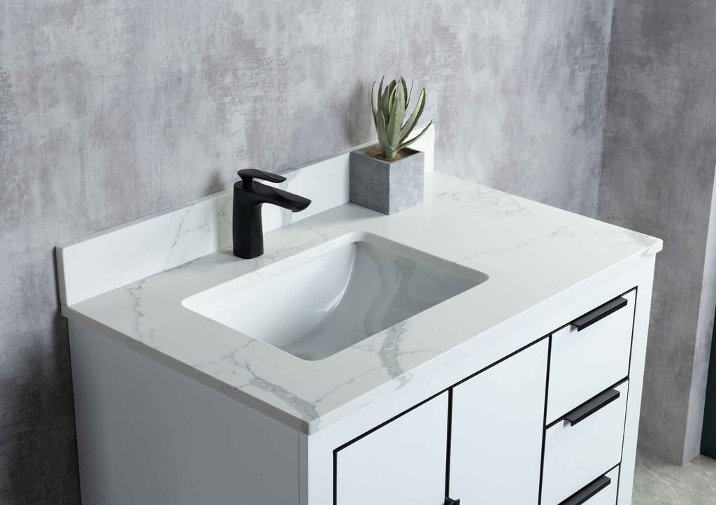 Rubeza 900mm Dukes Vanity Unit with Calacatta Quartz Top - White & Black