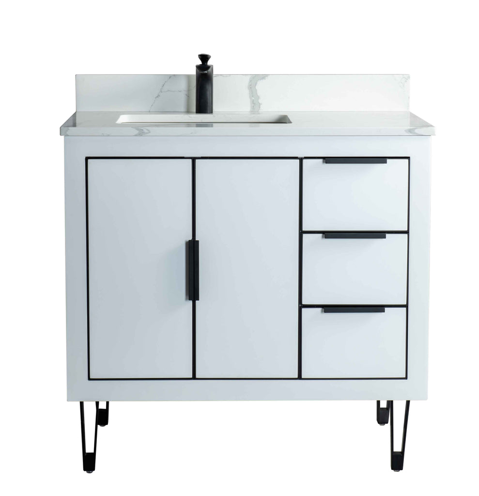 Rubeza 900mm Dukes Vanity Unit with Calacatta Quartz Top - White & Black