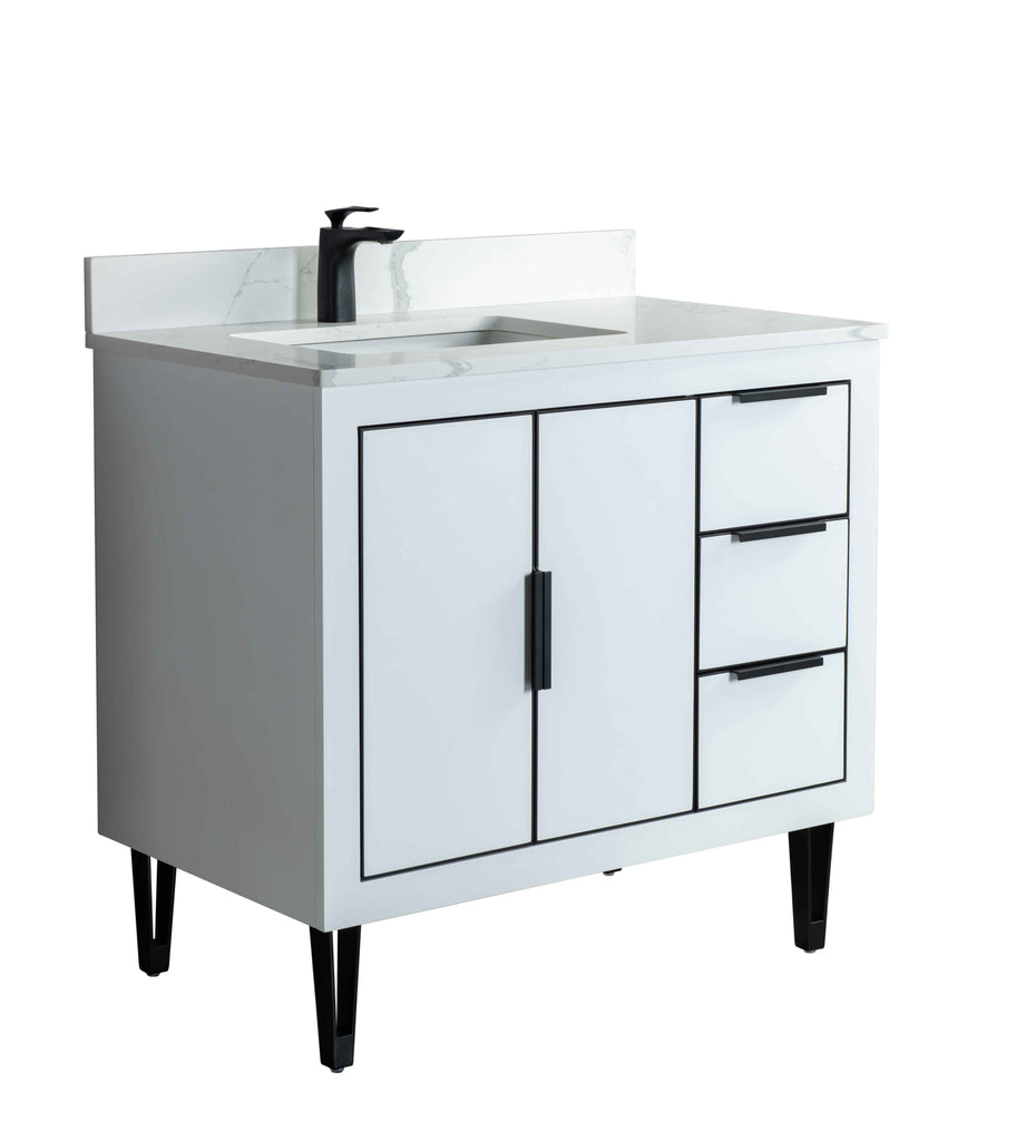 Rubeza 900mm Dukes Vanity Unit with Calacatta Quartz Top - White & Black