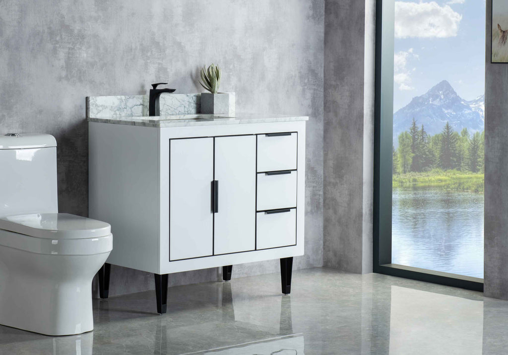 Rubeza 900mm Dukes Vanity Unit with Carrara Marble Top - White & Black