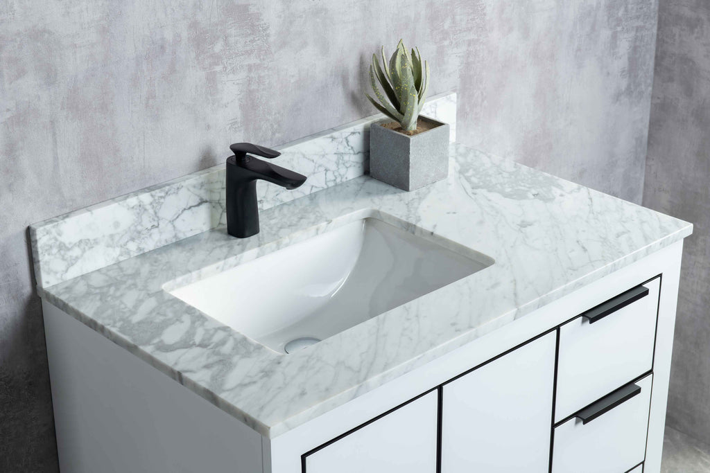 Rubeza 900mm Dukes Vanity Unit with Carrara Marble Top - White & Black