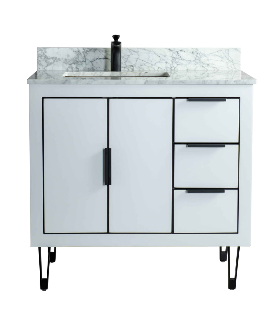 Rubeza 900mm Dukes Vanity Unit with Carrara Marble Top - White & Black