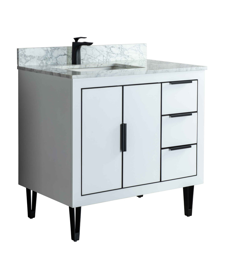 Rubeza 900mm Dukes Vanity Unit with Carrara Marble Top - White & Black