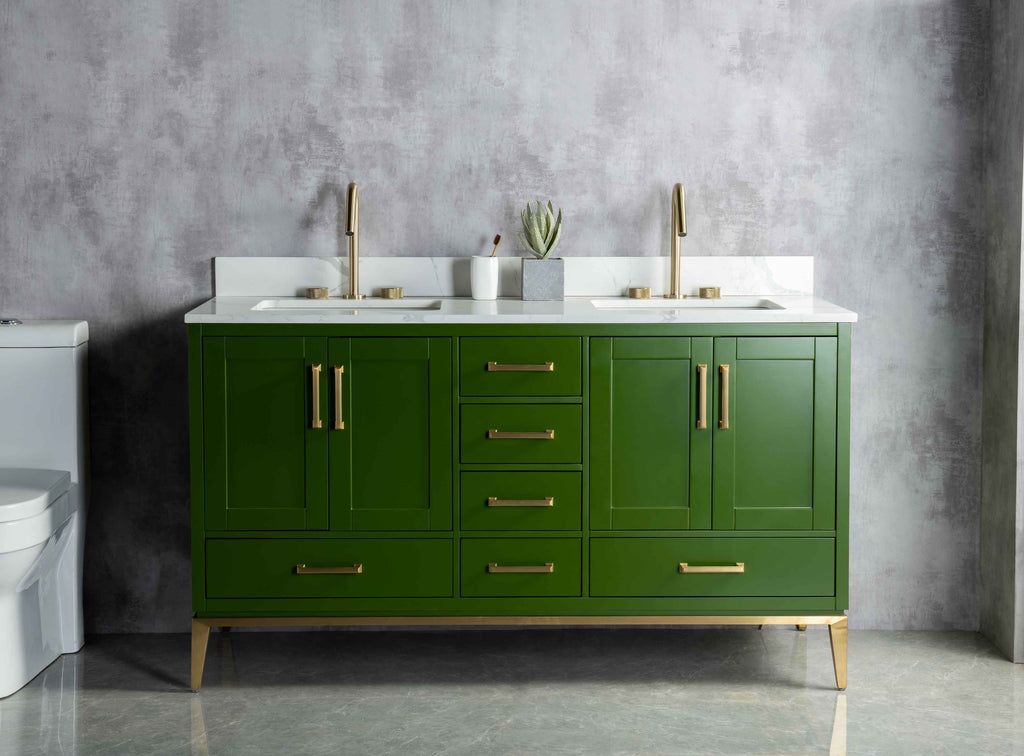 Rubeza 1500mm Anatolia Vanity Unit with Calacatta Quartz Top - Grass Green & Gold