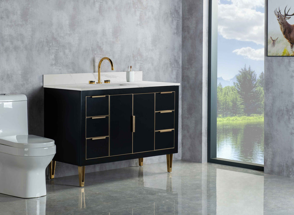 Rubeza 1200mm Dukes Vanity Unit with Calacatta Quartz Top - Black & Gold