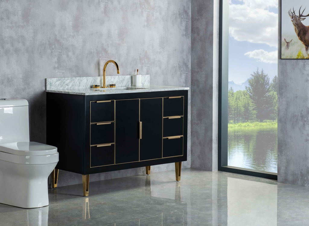 Rubeza 1200mm Dukes Vanity Unit with Carrara Marble Top - Black & Gold