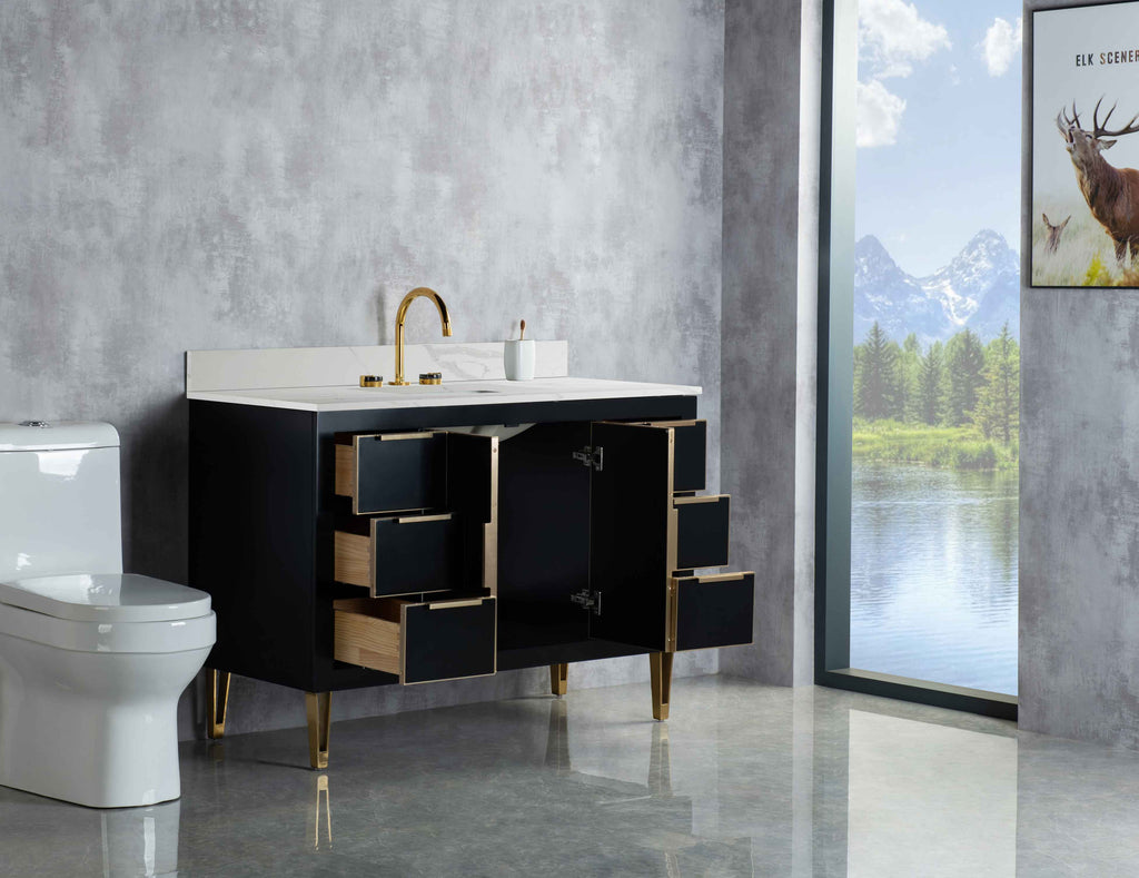Rubeza 1200mm Dukes Vanity Unit with Calacatta Quartz Top - Black & Gold