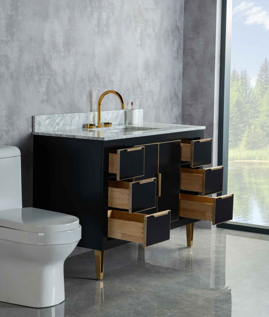 Rubeza 1200mm Dukes Vanity Unit with Carrara Marble Top - Black & Gold