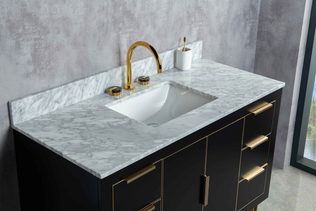 Rubeza 1200mm Dukes Vanity Unit with Carrara Marble Top - Black & Gold