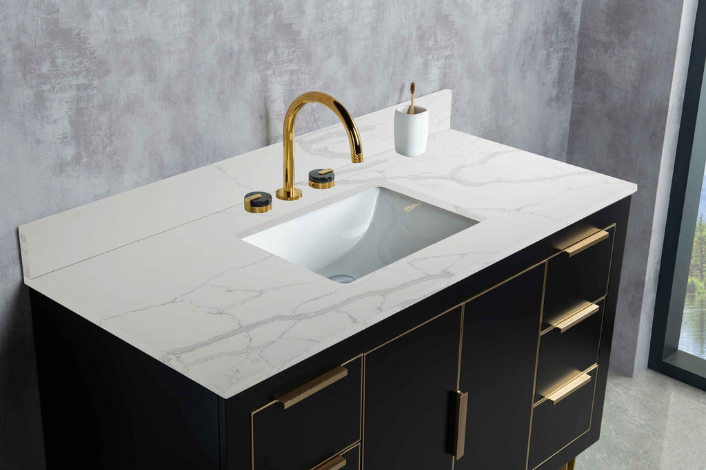 Rubeza 1200mm Dukes Vanity Unit with Calacatta Quartz Top - Black & Gold