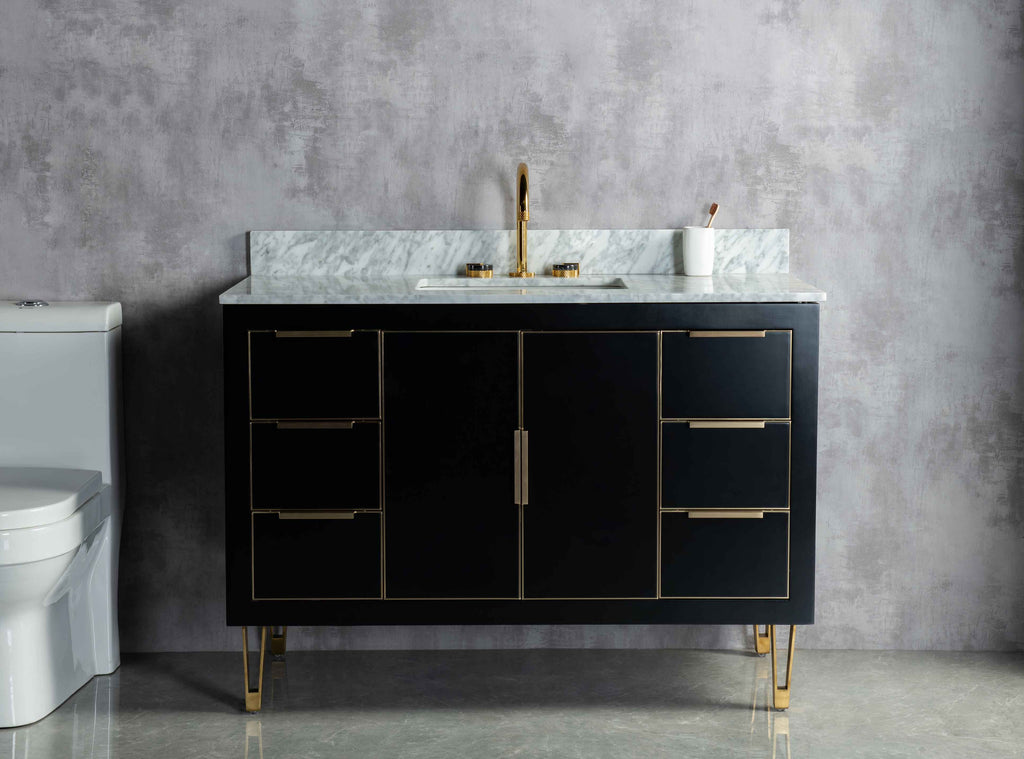 Rubeza 1200mm Dukes Vanity Unit with Carrara Marble Top - Black & Gold
