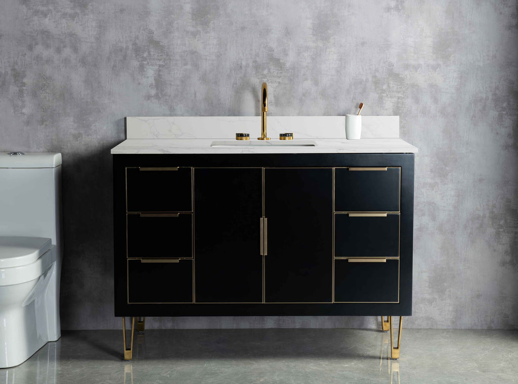 Rubeza 1200mm Dukes Vanity Unit with Calacatta Quartz Top - Black & Gold