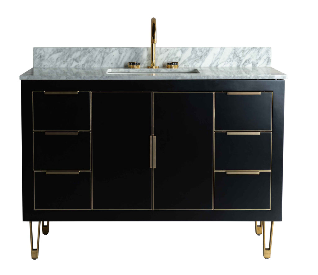 Rubeza 1200mm Dukes Vanity Unit with Carrara Marble Top - Black & Gold