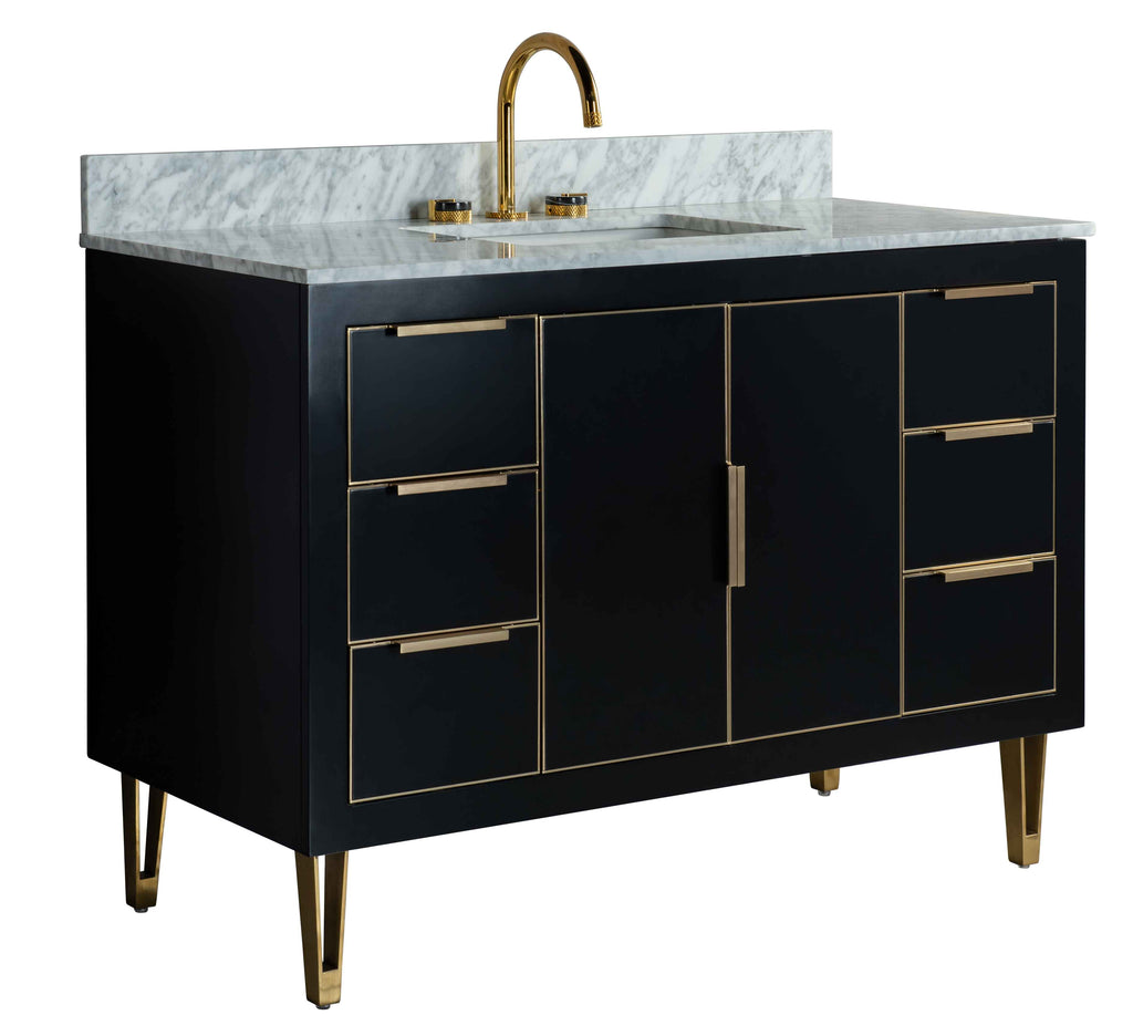 Rubeza 1200mm Dukes Vanity Unit with Carrara Marble Top - Black & Gold