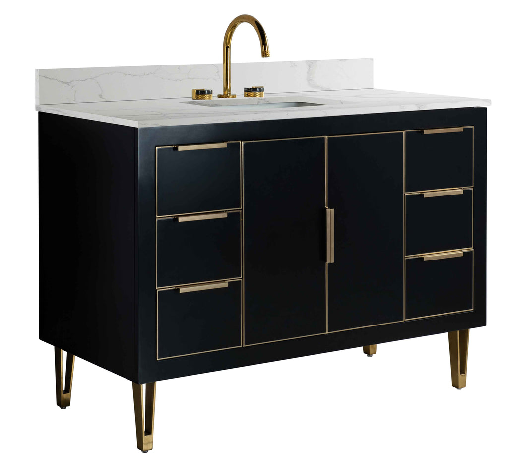 Rubeza 1200mm Dukes Vanity Unit with Calacatta Quartz Top - Black & Gold