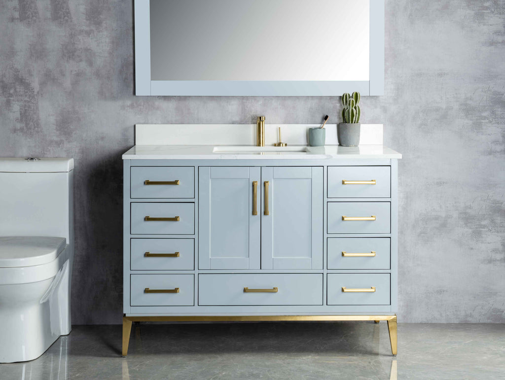 Rubeza 1200mm Anatolia Vanity Unit with Calacatta Quartz Top - Light Grey & Gold