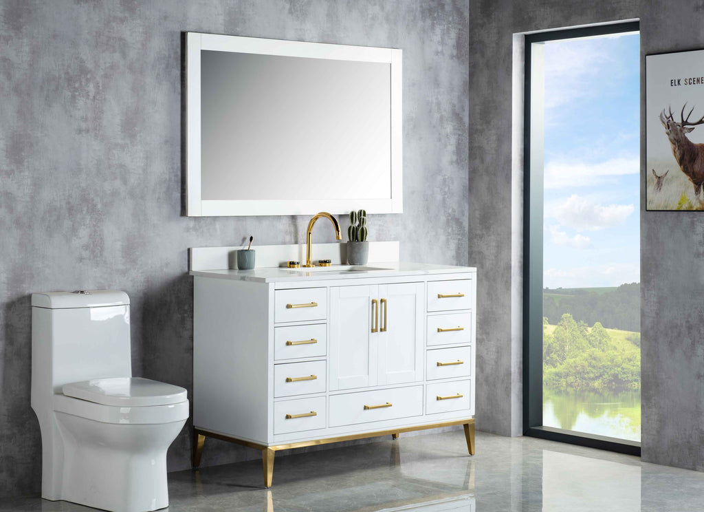 Rubeza 1200mm Anatolia Vanity Unit with Calacatta Quartz Top - White & Gold