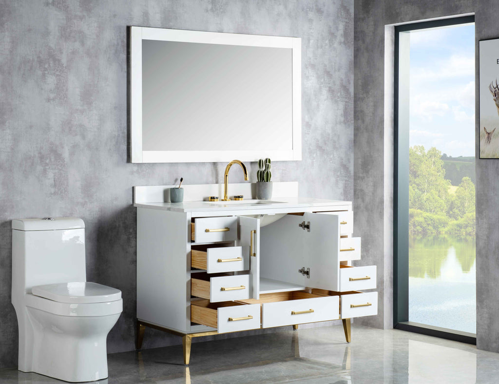 Rubeza 1200mm Anatolia Vanity Unit with Calacatta Quartz Top - White & Gold