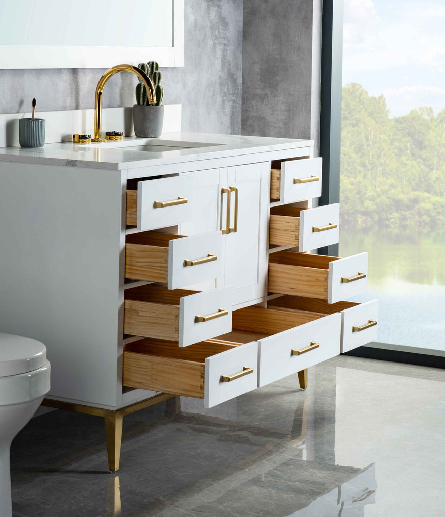 Rubeza 1200mm Anatolia Vanity Unit with Calacatta Quartz Top - White & Gold