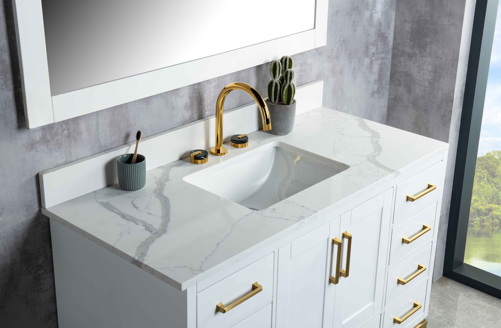 Rubeza 1200mm Anatolia Vanity Unit with Calacatta Quartz Top - White & Gold