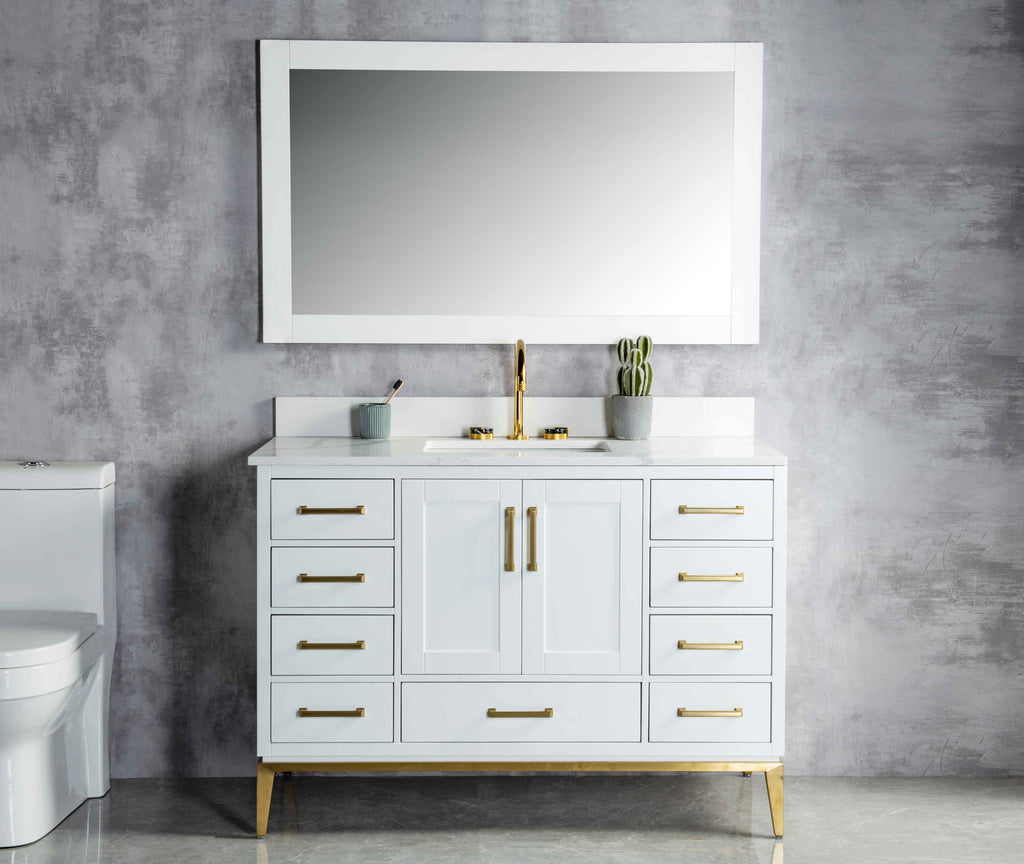 Rubeza 1200mm Anatolia Vanity Unit with Calacatta Quartz Top - White & Gold