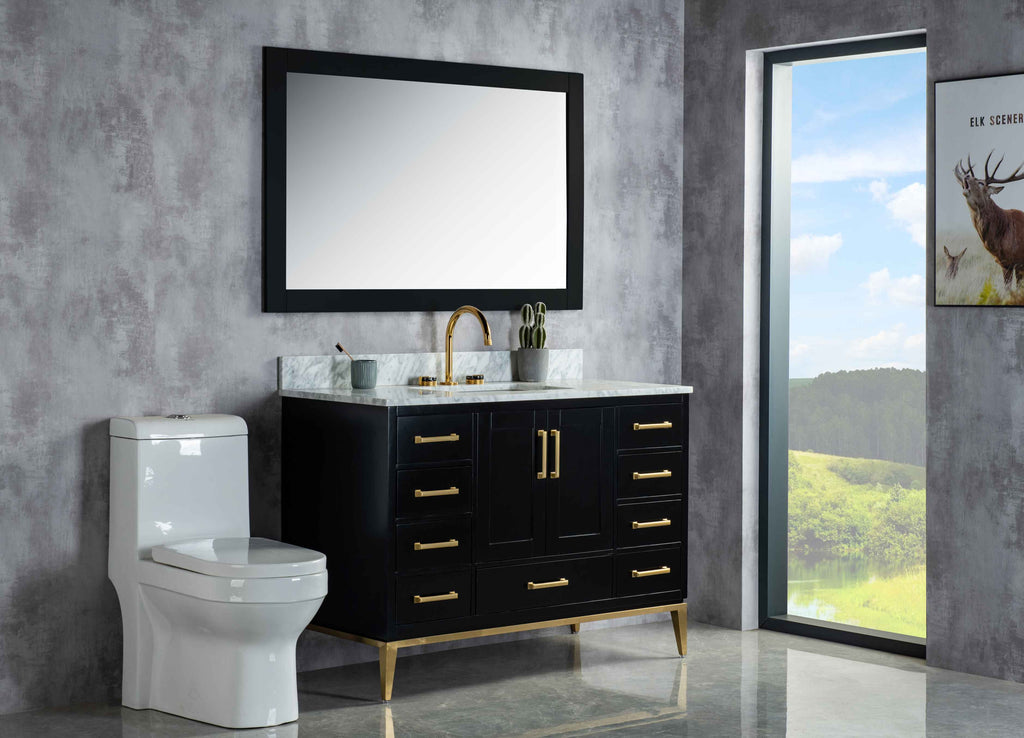 Rubeza 1200mm Anatolia Vanity Unit with Carrara Marble Top - Black & Gold